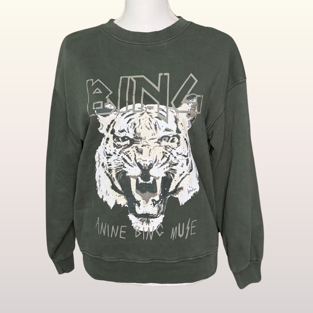 ANINE BING Green Tiger Muse Sweatshirt Size XS NEW 100% Cotton RARE
